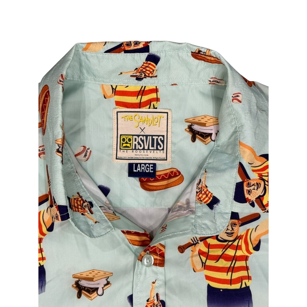 RSVLTS The Sandlot Ham Porter Smores Hot Dog Button Down Shirt Mens Large L Blue - Picture 4 of 11